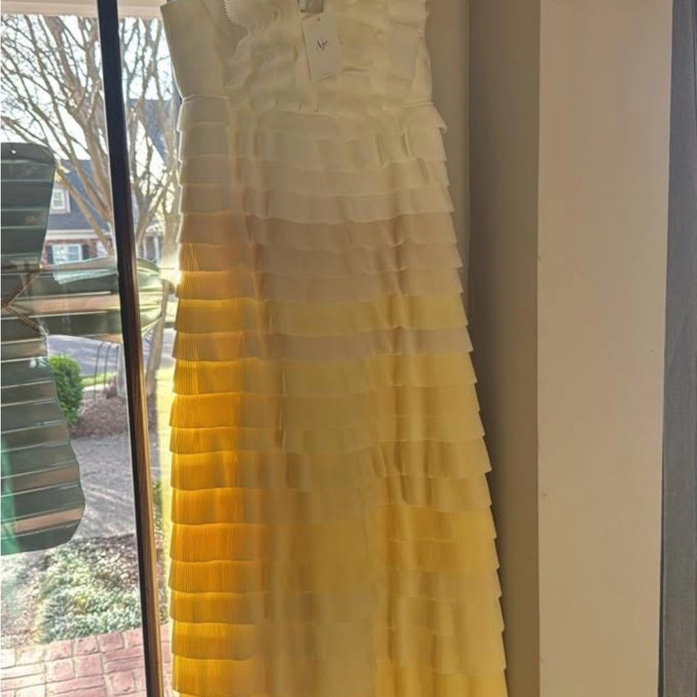 Aje Reflections Ombré Gown -Pleated Ruffle Tiered Dress in Cream and Yellow MOB - Picture 12 of 14